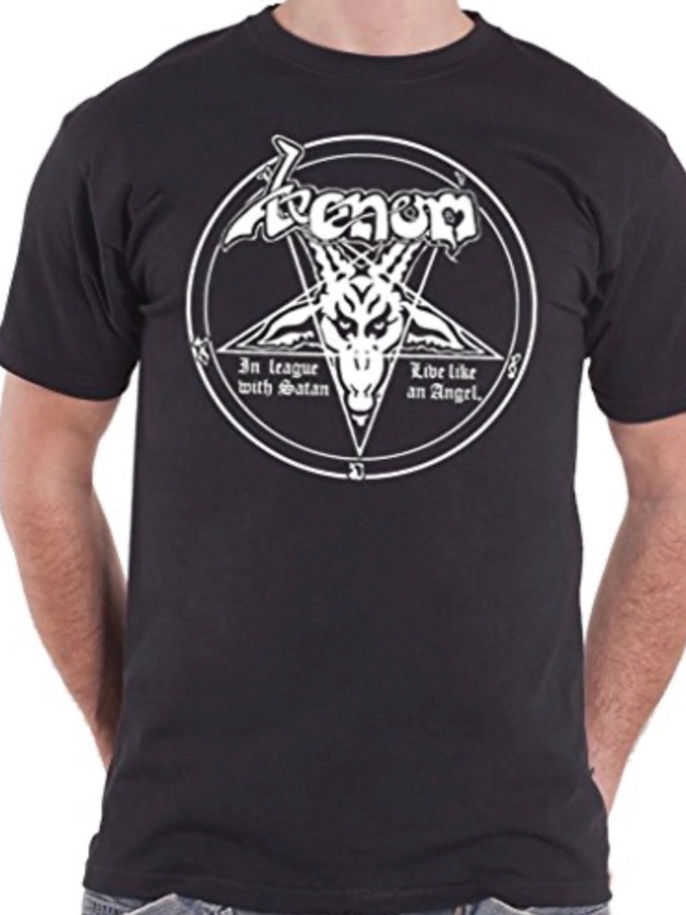 Authentic Venom In League With Satan Pentagram Black Metal Band T-Shirt Size M